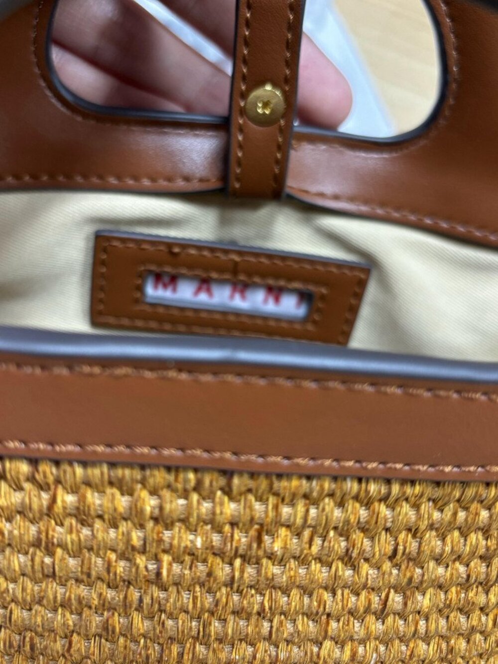 Marni Straw Mini Tote Bag Logo Printed Top Handle Handbag - Picture 5 of 7
